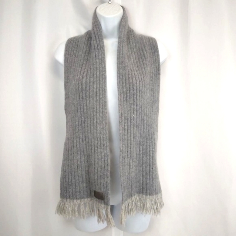 Coach Gray Wool Rayon Angora Cashmere Fringe Scarf Wrap 59"x6.5"